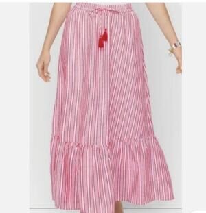 Talbots Women’s Size Small Red Striped Linen Blend Lined Maxi Flare Skirt